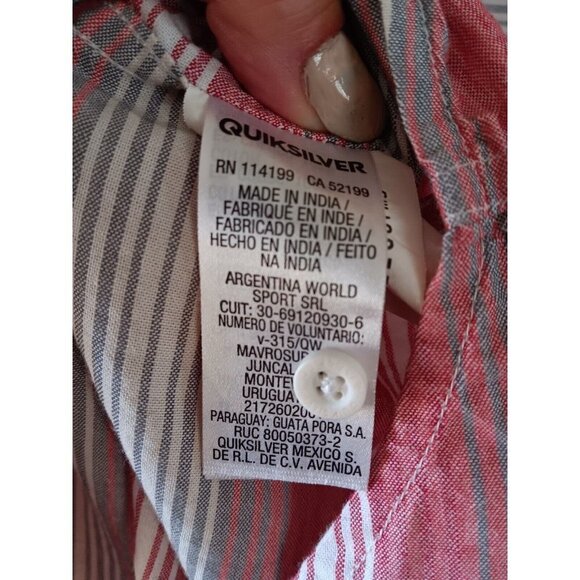 3/10 QUICKSILVER Button Up Shirt Modern Fit XXL Short Sleeve Red White Blue - Picture 6 of 6